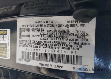2006 Mitsubishi Endeavor Ls from USA, damaged, VIN 4A4MM21S06E058390